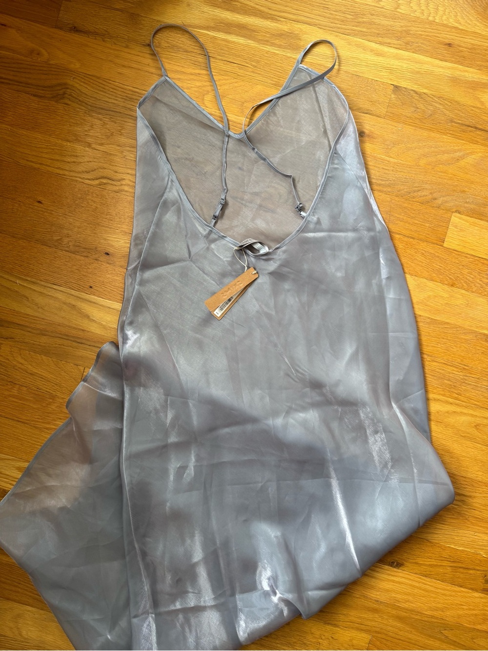 SKIMS Sheer Silver Slip Dress with Spaghetti Straps - Picture 2 of 8